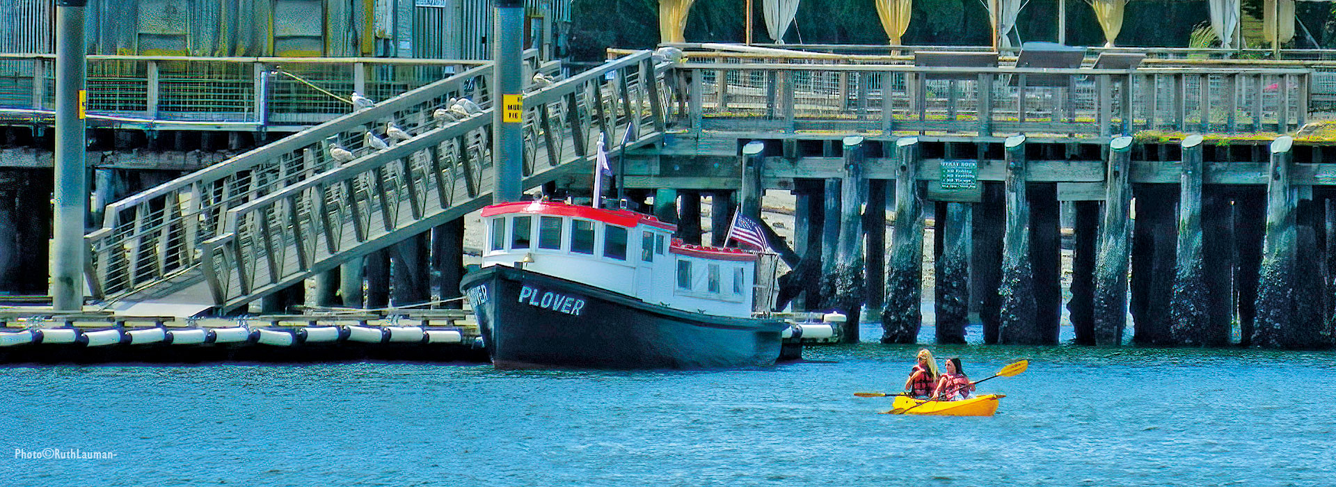 The Historic Plover Passenger Ferry docked at Semiahmoo Resort Wharf Dock